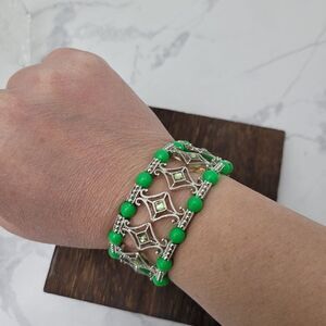 Vintage Silver & Green Stone Bracelet